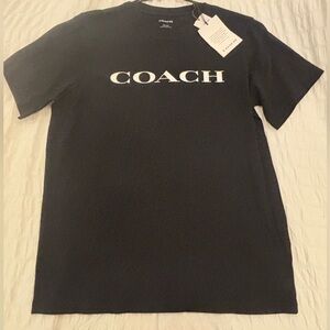 Coach Men's Dark Black Tee with White Logo